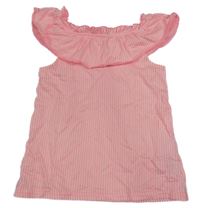 Bielo-neónově ružové pruhované tričko s volánem Y.F.K.