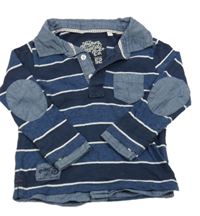 Tmavomodro-biele pruhované polo tričko s vreckom C&A