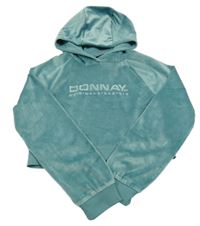 Zelená zamatová crop mikina s nápisom a kapucňou Donnay