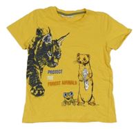 Horčicové tričko s rysem a surikatou Kids