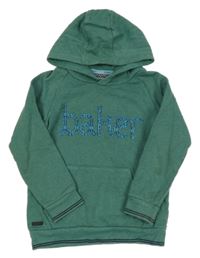 Zelená melírovaná mikina s nápisom a kapucňou Baker