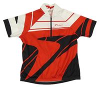 Červeno-černo-bílé cyklistické tričko s nápisem