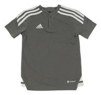 Tmavošedé funkční tričko s logem a knoflíky Adidas