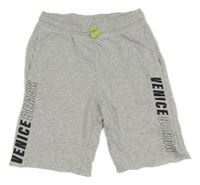 Sivé melírované teplákové kraťasy s nápisom H&M