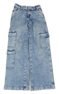 Světlemodré cargo wide leg rifle H&M