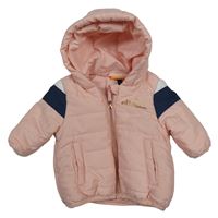 Růžová šusťáková zateplená bunda s logem a kapucí Ellesse
