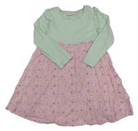 Zelenkavo-svetloružové bavlněno/lehké šaty s motýly Alive