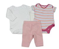 3 set - Biele body + farebné pruhované body + ružové legíny