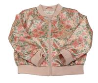 Světlerůžovo-zelená květovaná saténová bunda H&M