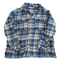 Tmavomdro-bílo-hnědá kostkovaná košilová bunda H&M