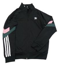 Černá sportovní funkční propínací mikina s pruhy a logem Adidas