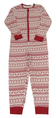 Bielo-červený vzorovaný pyžamový overal