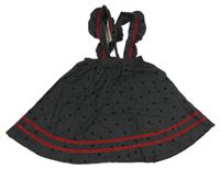 Tmavosivá vzorovaná úpletová sukňa s trakami s volánikmi