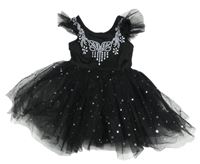 Čierne tylové šaty s hviezdičkami a všitým body shein