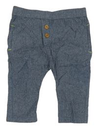 Modré melírované ľahké nohavice s gombíkmi