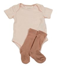 2 set - světlerůžové žebrované body + starorůžové ponožky 