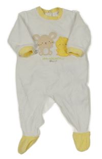 Bielo-žltý zamatový overal so zvieratkami