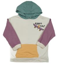 Bielo-zeleno-fialová mikina so skateom a zelenou kapucňou Tu