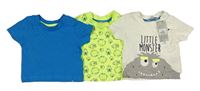 3set - modré tričko + neonově žluté s příšerkami + bílé s příšerkou Primark