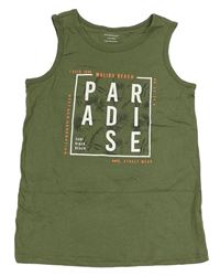 Khaki tílko s nápisy Primark
