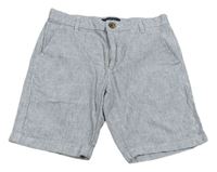 Modro-bílé pruhované lněné chino kraťasy Next
