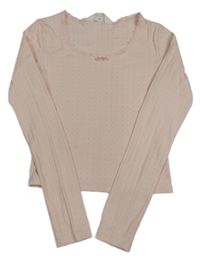 Svetloružové vzorované crop tričko s mašlou H&M