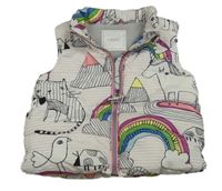 Bielo-ružová pruhovaná šušťáková zateplená vesta so zvieratkami Next