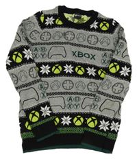 Šedo-černo-zelený vzorovaný svetr - XBOX George