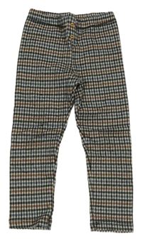 Bílo-hnědo-modré kostkované legíny Zara