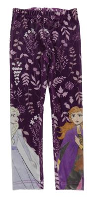Fialové květované sametové legíny s Annou a Elsou Disney