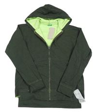 Nové - Tmavozelená propínací mikina s kapucí Benetton