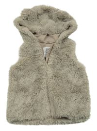 Béžová kožušinová podšitá vesta s kapucňou F&F