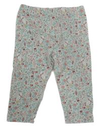 Světlezeleno-ružové kvetované legíny s husami Tu