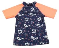 Tmavomodro-neonově růžové UV tričko s mořskými pannami Topolino