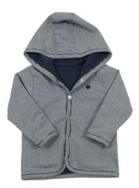 Tmavomodro-bílá pruhovaná propínací oboustranná mikina s kapucí 