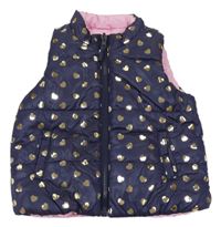 Nové - Tmavomodro-zlatá šusťáková zateplená vesta se srdíčky Mothercare
