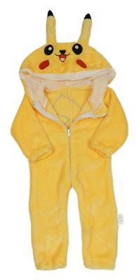 Kostým - Žlutá plyšová kombinéza s kapucí - Pikachu 