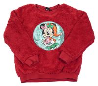 Červená chlpatá mikina s Minnie Disney