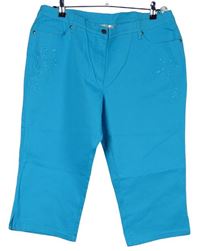 Dámské tyrkysové capri elastické kalhoty s výšivkou Bonprix 