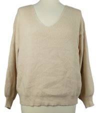 Dámský béžový žebrovaný svetr s mašlí 