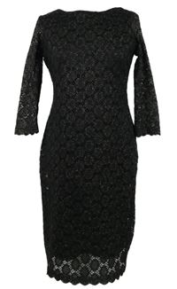 Dámské čeno-zlaté vzorované krajkové šaty Ronni Nicole 