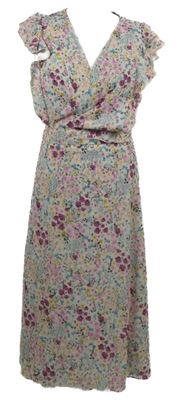 Nové - Dámske farebné kvietkovane zavinovací midi šaty s volánikmi Boohoo