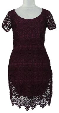 Dámske vínové čipkové šaty Hollister
