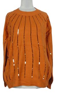 Dámsky oranžový sveter s flitrami Melody