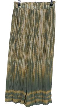 Dámske béžovo-khaki vzorované plisované culottes nohavice