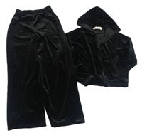 2set- čierna zamatová prepínaci crop mikina s kapucí+ zamatové nohavice zn. H&M