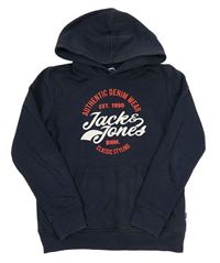Tmavomodrá mikina s logom a kapucňou Jack & Jones