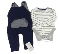 2set- tmavomodré laclové tepláky s pruhovanou kapsou+ pruhované body George