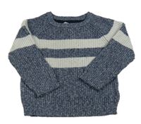 Tmavomodrý melírovaný sveter s prúžkami zn. Primark