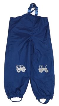 Tmavomodré šusťákové podšité lacláče s traktorem Pocopiano